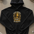 Black hoodie with a circular graphic featuring Queen Nefertiti and text about Black History.