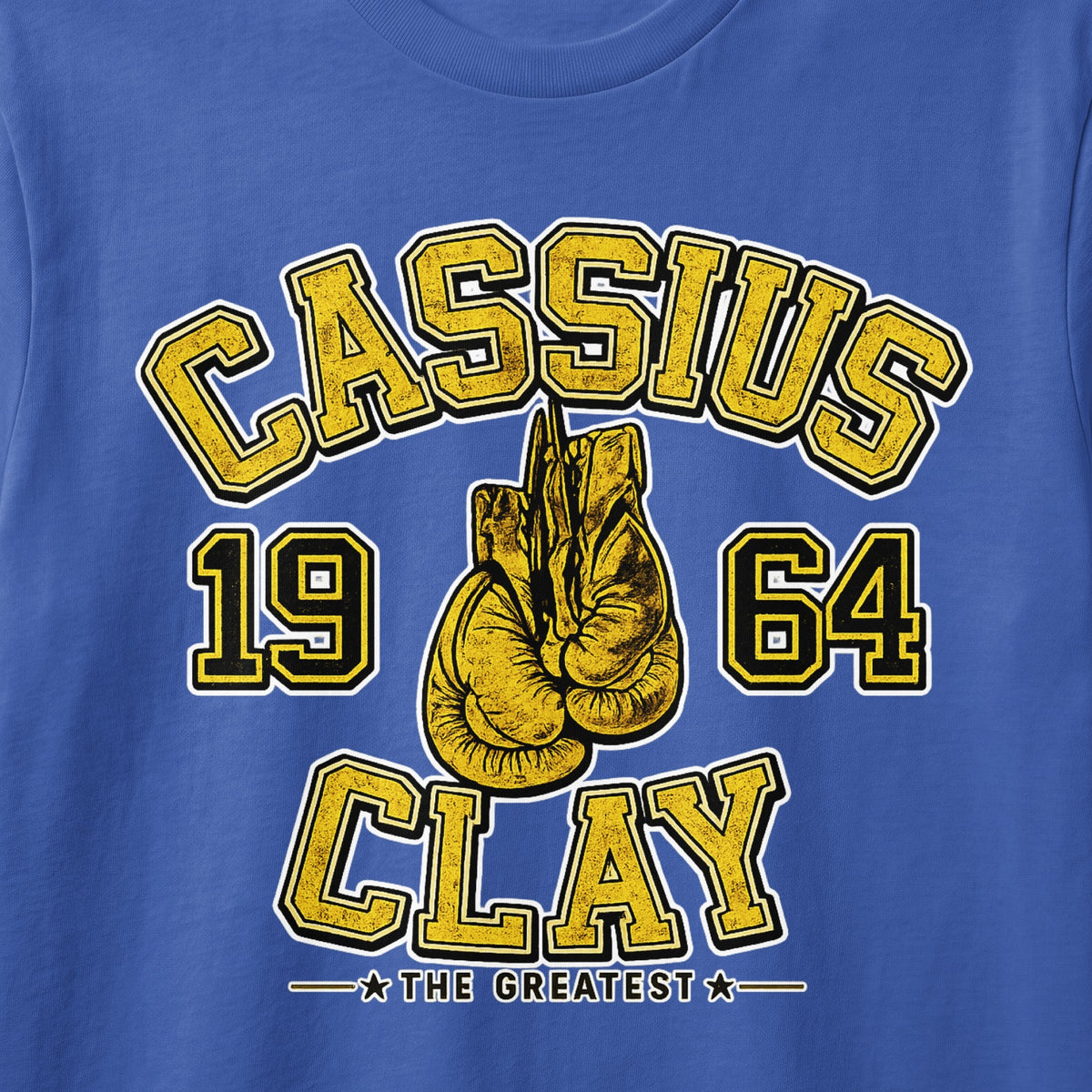 Cassius Clay 1964 boxing gloves with text "The Greatest".