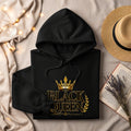 Black hoodie with gold "BLACK QUEEN LIMITED EDITION" text and crown graphic.