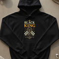 Black hoodie with gold "BLACK KING" text and chess piece graphic.