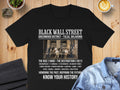 Black Wall Street Greenwood District Tulsa Oklahoma t-shirt with historical photo and text.