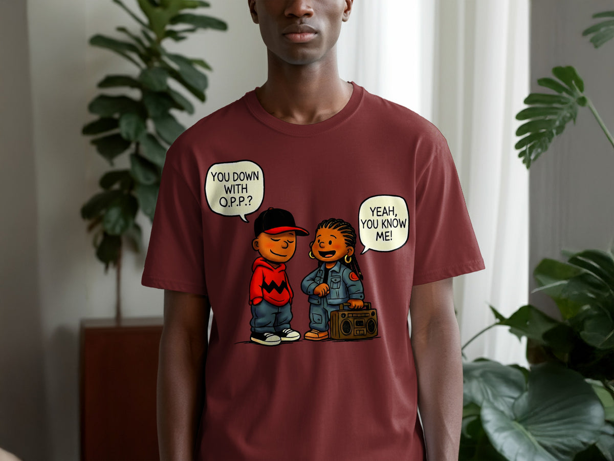T-shirt with cartoon art of kids and text "You down with OPP?"