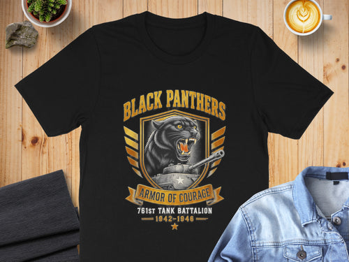 Black Panthers Armor of Courage 761st Tank Battalion 1942-1946 shirt graphic.