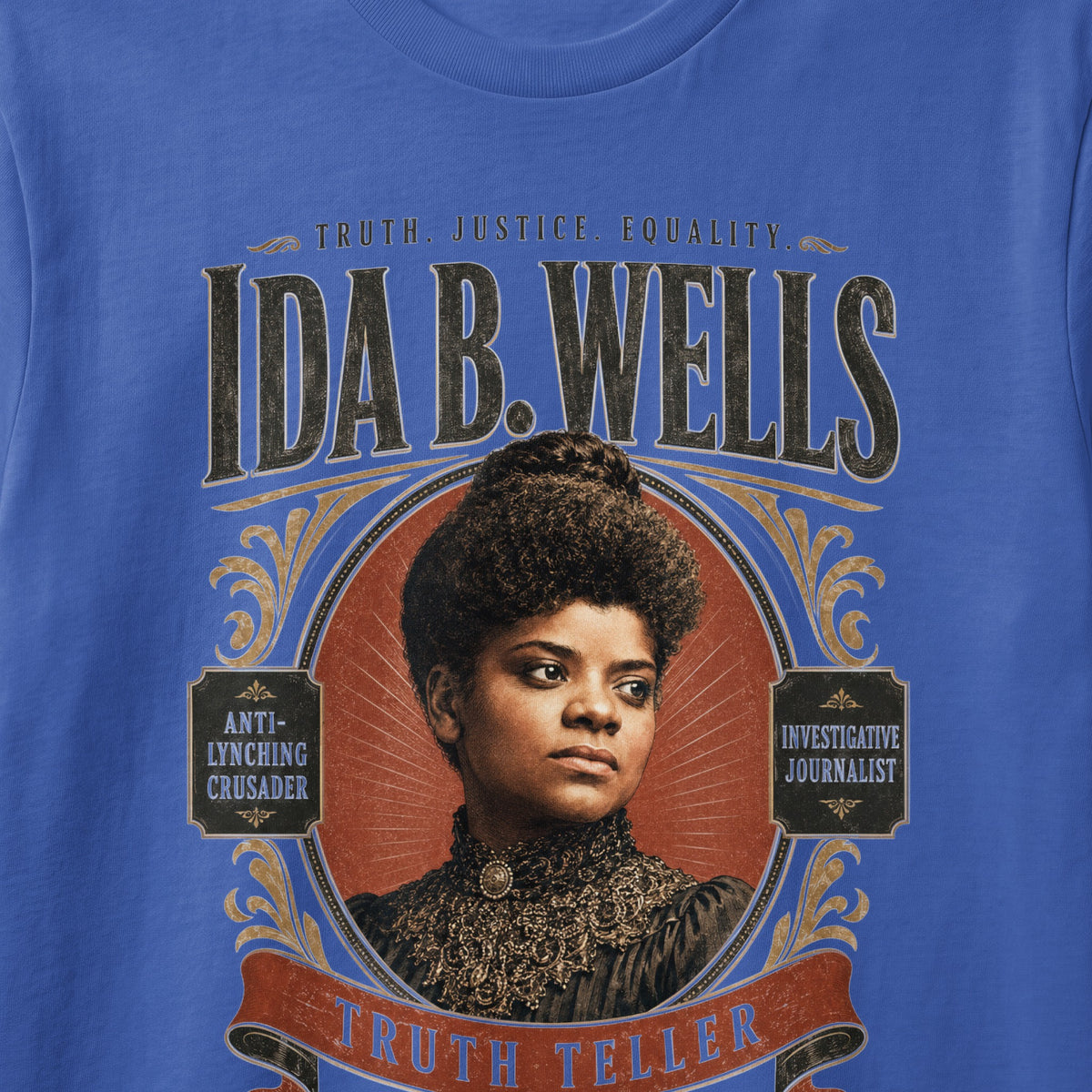 Ida B. Wells portrait with text "Truth, Justice, Equality" and "Truth Teller".