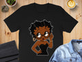Black t-shirt with Betty Boop wearing glasses and a black dress.