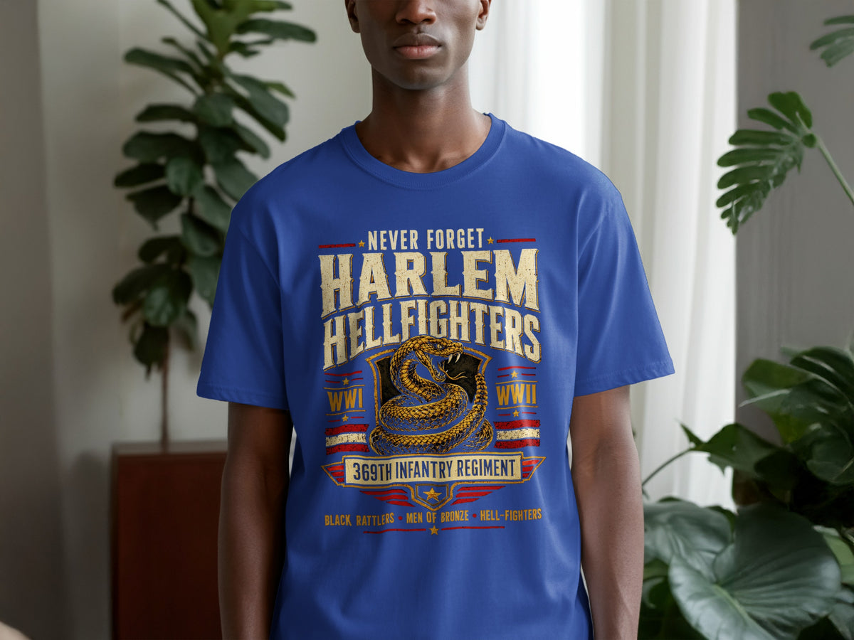 Harlem Hellfighters 369th Infantry Regiment WWI WWII t-shirt with snake graphic.