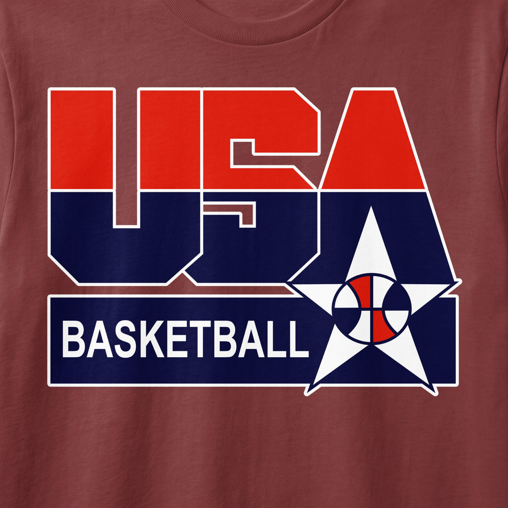 USA Basketball logo with text and basketball inside a star.