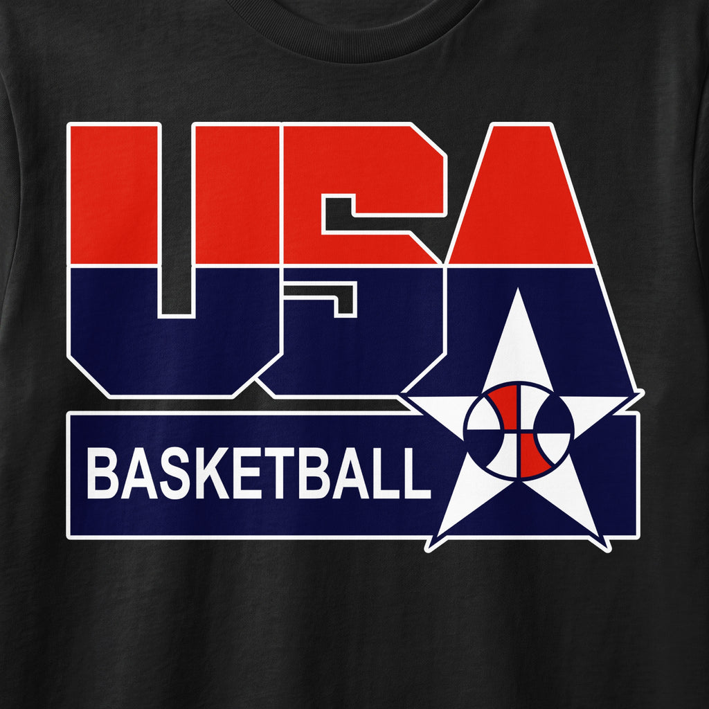 USA Basketball text with a basketball within a star design.