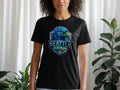 Black t-shirt with a blue eagle logo and "SEATTLE" text over a cityscape.