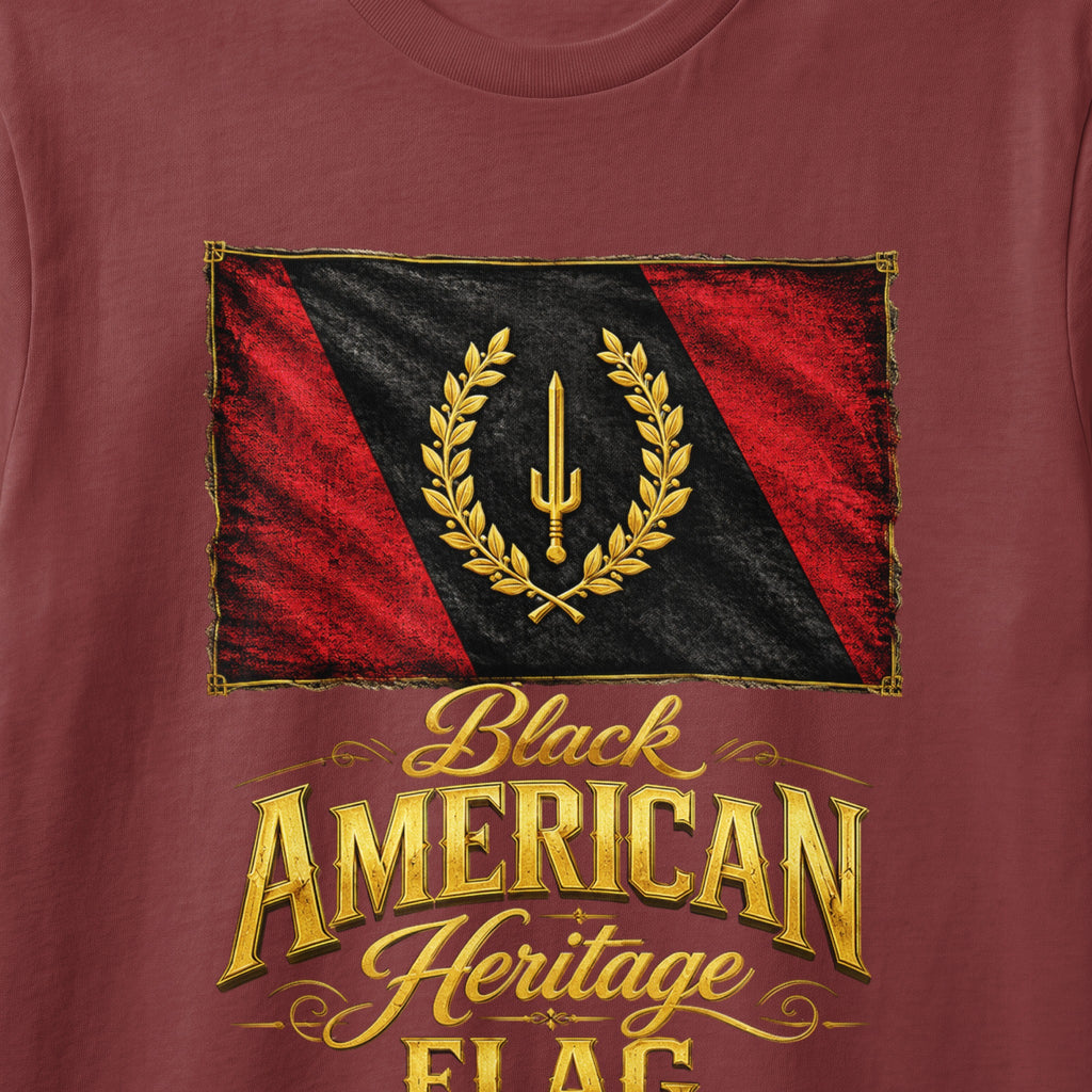 Black American Heritage Flag with sword and laurel wreath emblem.