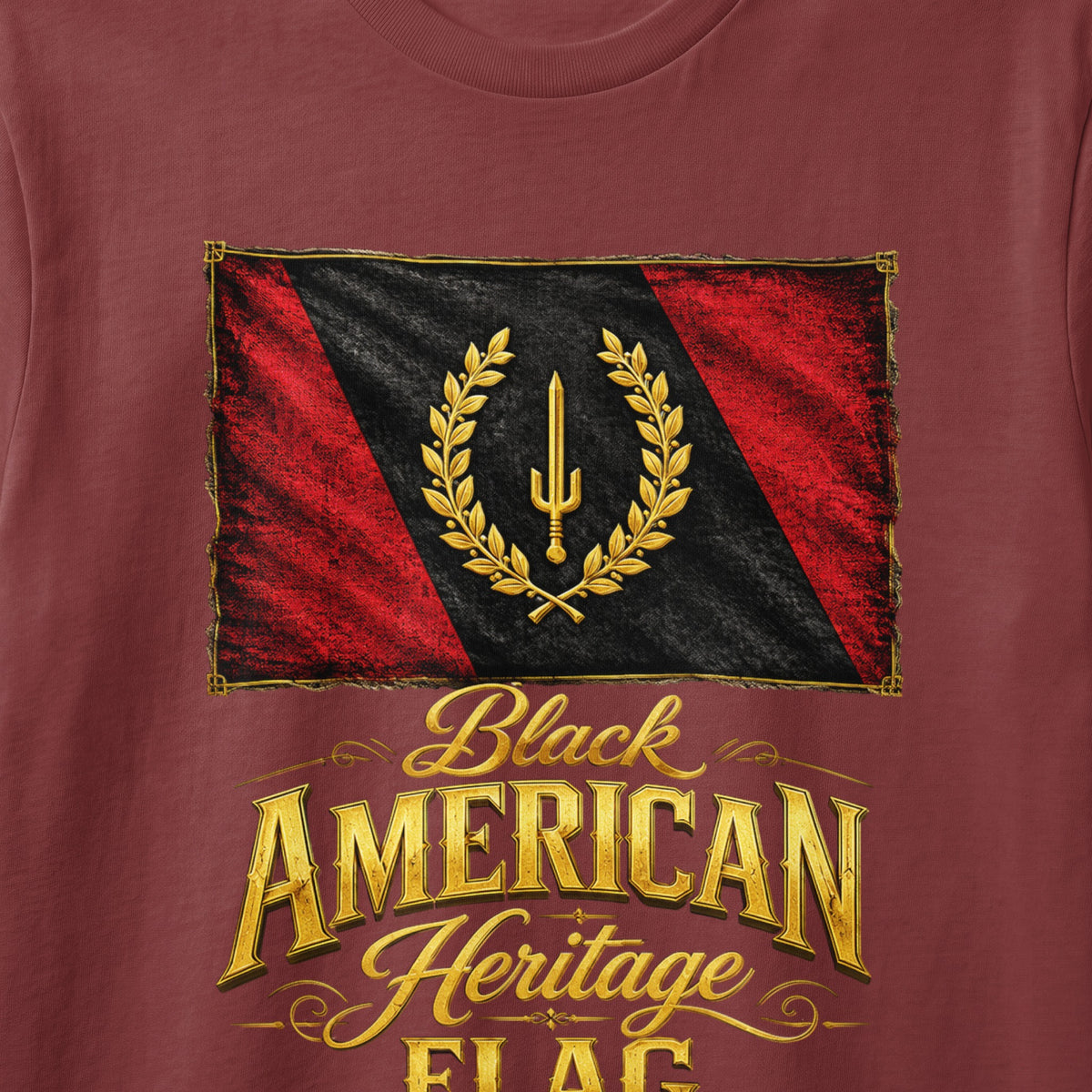 Black American Heritage Flag with sword and laurel wreath emblem.