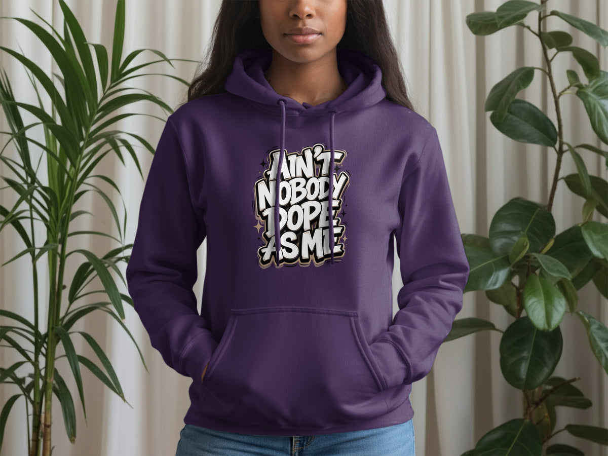 Purple hoodie with "Ain't Nobody Doper As Me" graphic on chest.