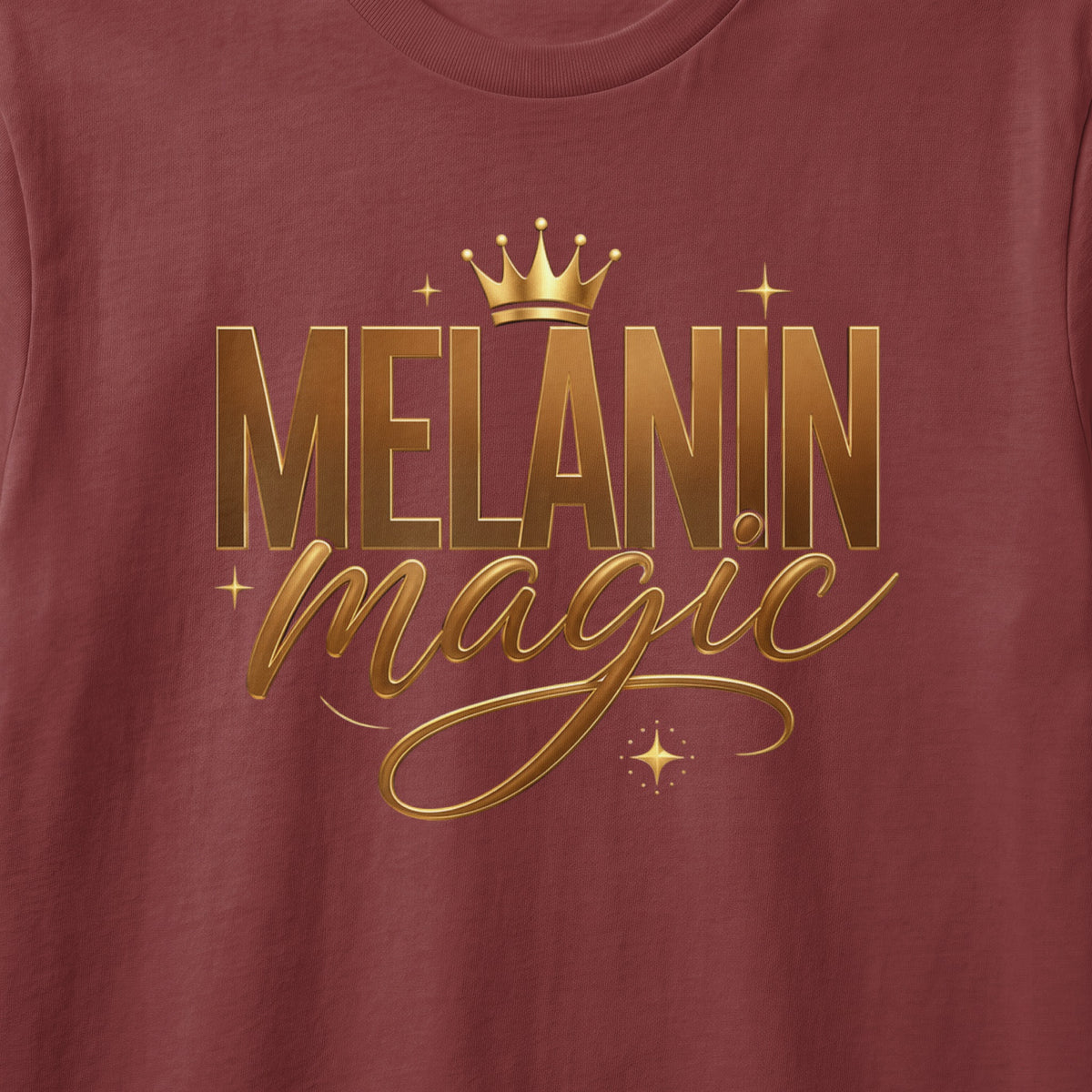 Gold text reads "MELANIN magic" with a crown above.