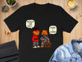 Cartoon figures with speech bubbles that say "READY OR NOT..." and "HERE I COME!".