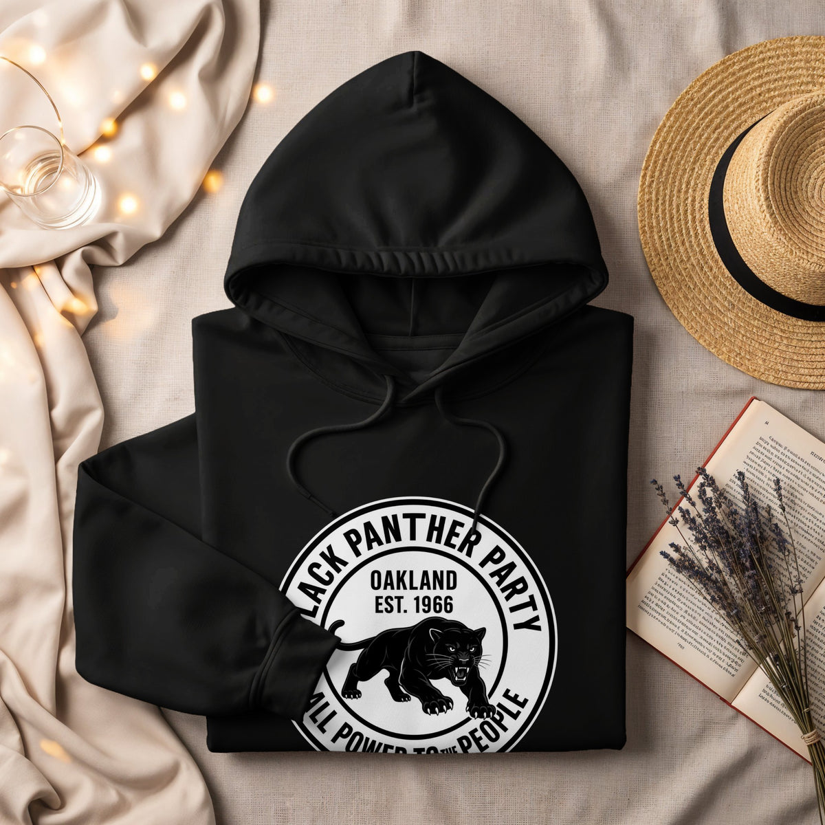 Black hoodie with "Black Panther Party Oakland Est. 1966" and panther graphic.