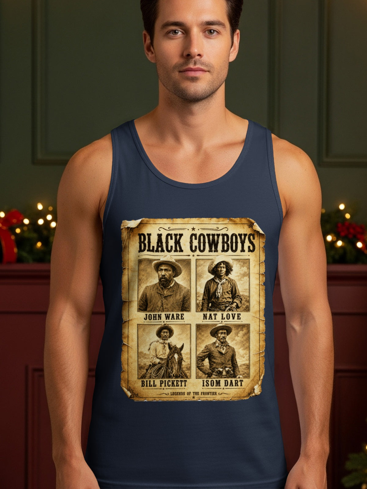 "Black Cowboys" poster featuring portraits of John Ware, Nat Love, Bill Pickett, and Isom Dart.