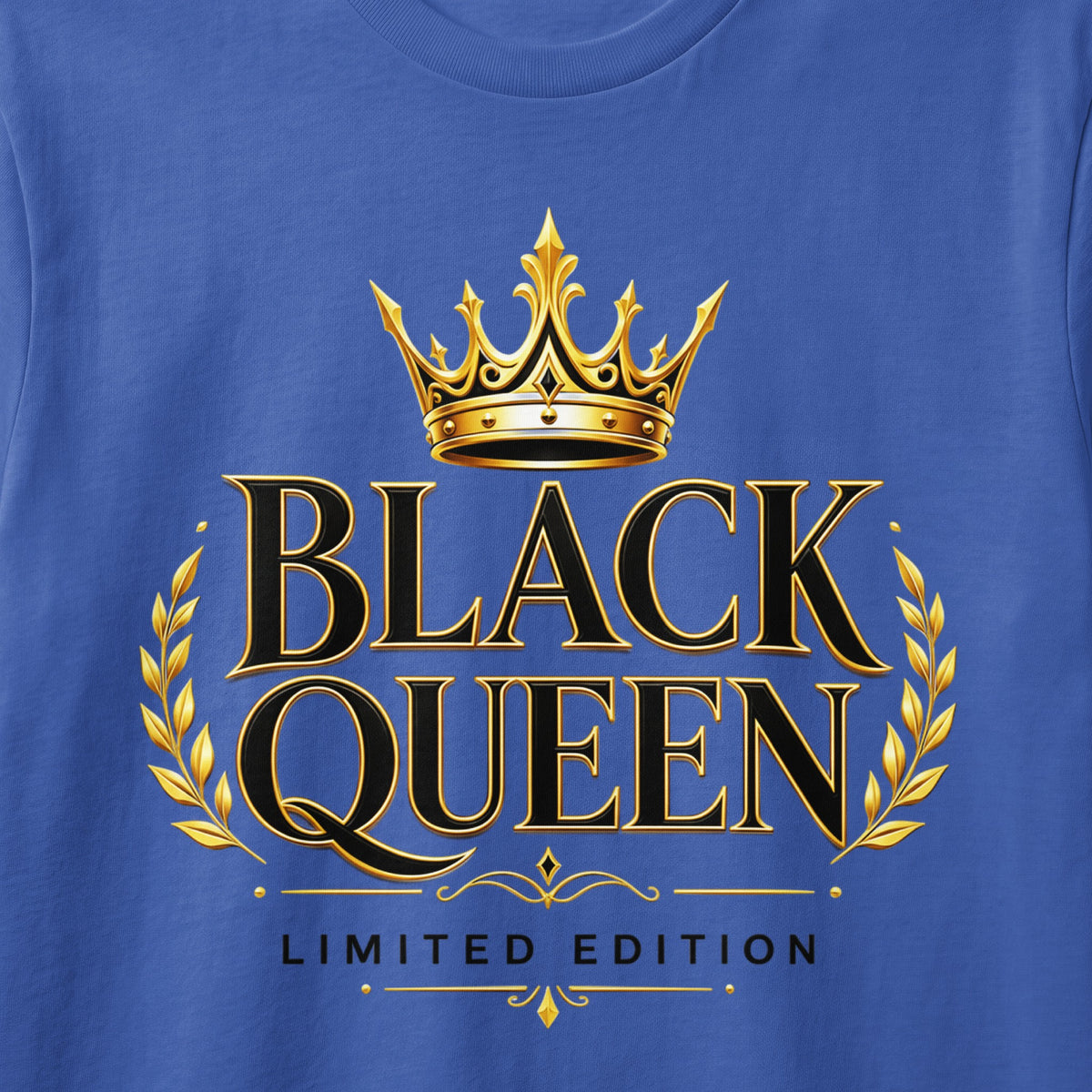 Black Queen text with a gold crown and laurel wreath, Limited Edition.