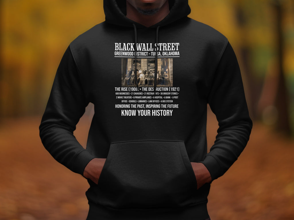 Black Wall Street Greenwood District, Tulsa, Oklahoma with historical text and image.