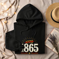 Black hoodie with "1776" crossed out and "1865" printed on it.