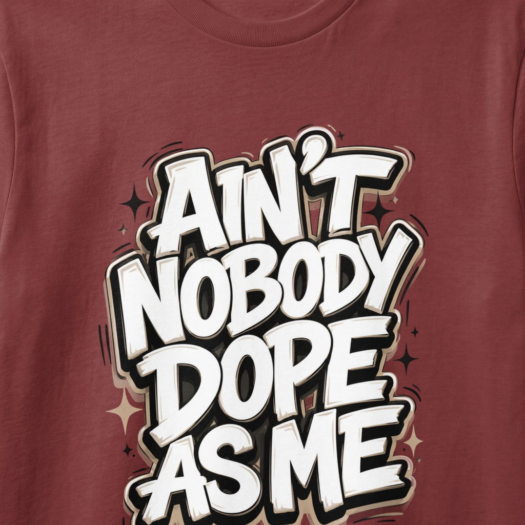 Red t-shirt with white text: "Ain't Nobody Dope As Me."
