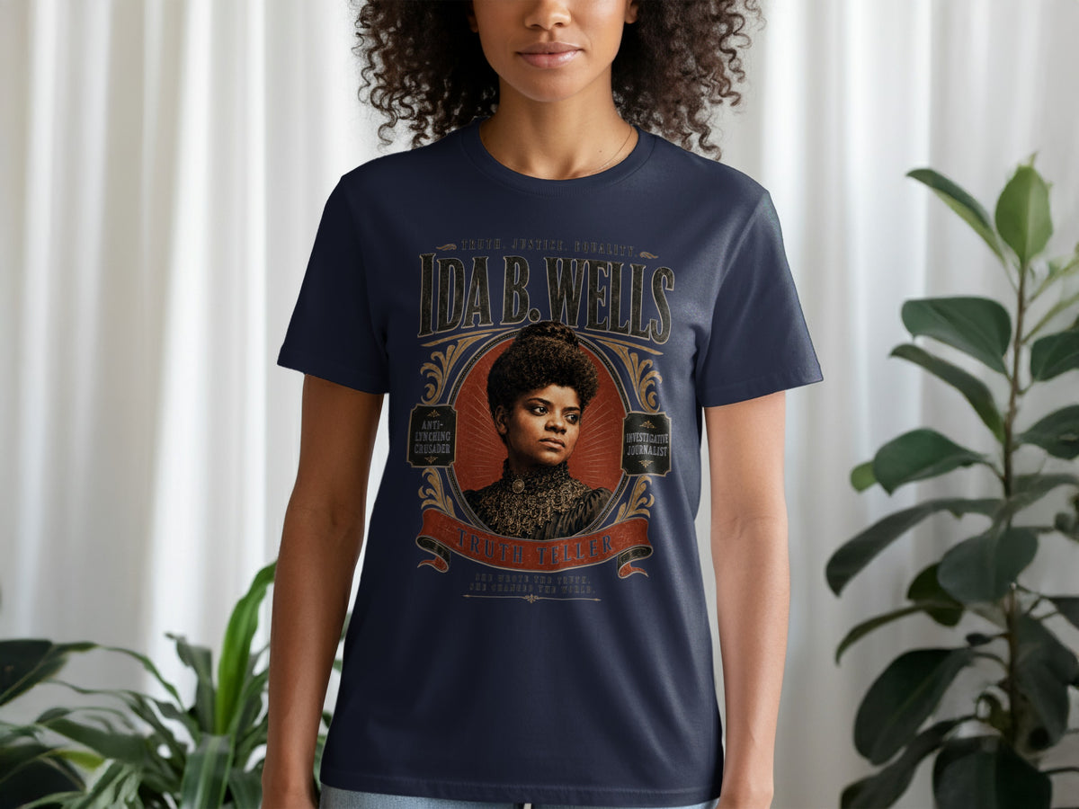 T-shirt with Ida B. Wells portrait, text reads "Truth. Justice. Equality."