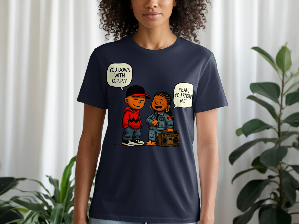 Cartoon of two characters with speech bubbles reading "YOU DOWN WITH O.P.P.?" and "YEAH, YOU KNOW ME!".